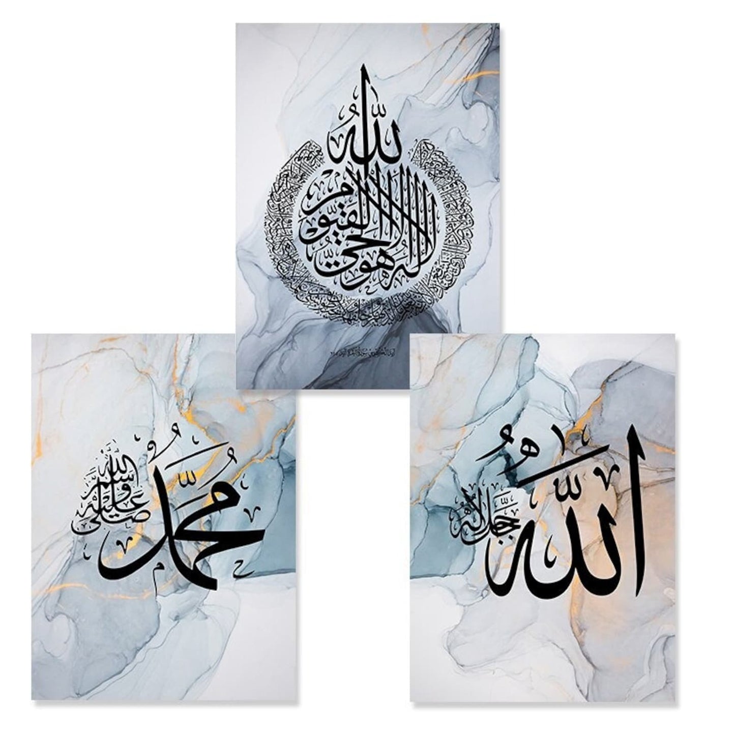 3-Piece Marble Blue Islamic Wall Art